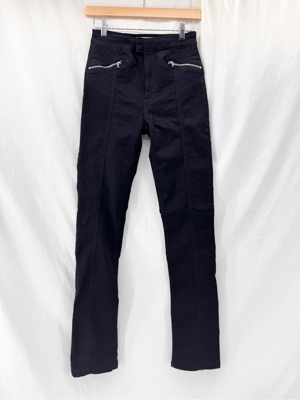 Zara High-Rise Split Skinny Center Seam Black Moto Jean Size 4 Zipper Detail